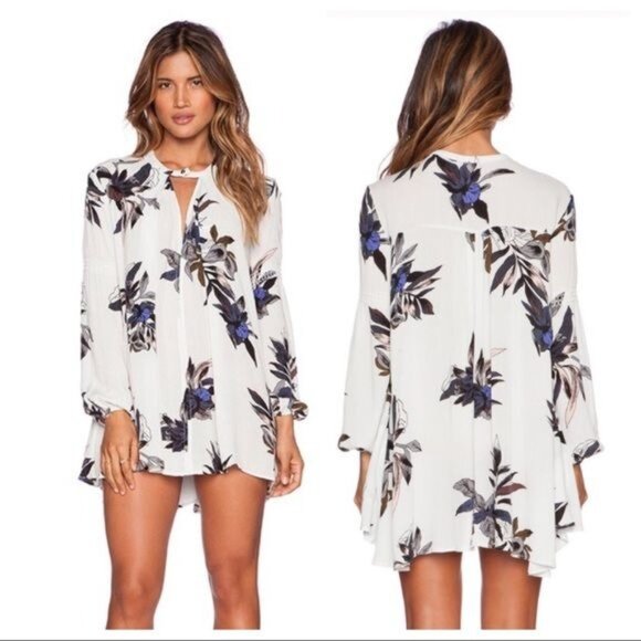 Free People Electric Orchid Print in Light Stone Combo Tunic - Picture 1 of 8